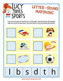 A letter-sound matching puzzle for the Lucy Tries Sports series.