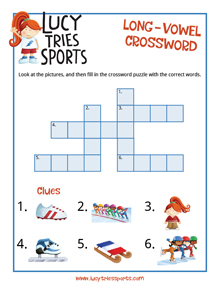 A long-vowel crossword puzzle for the Lucy Tries Sports series.