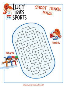 A short-track themed maze puzzle for the Lucy Tries Sports series.